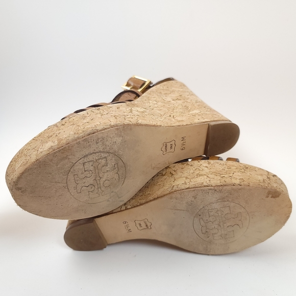 Tory Burch cork Strappy Wedge Platform Sandals Leather Shoes - Picture 11 of 14